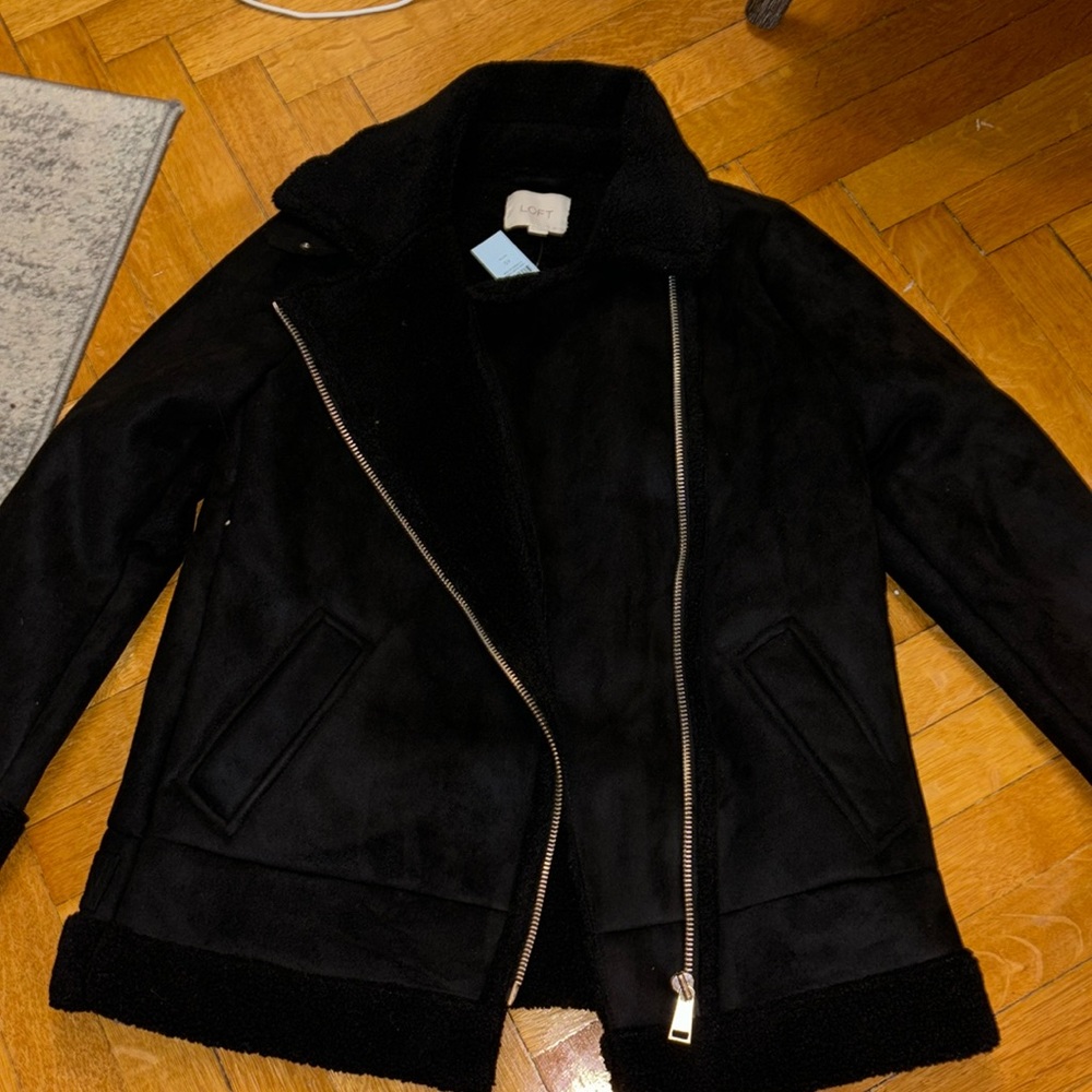 Loft black suede shearling coat